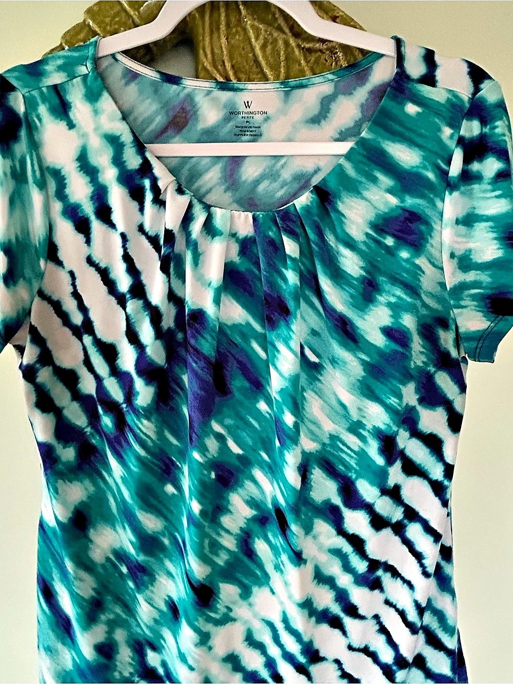 Worthington Abstract Short Sleeve Top in Blue/green
